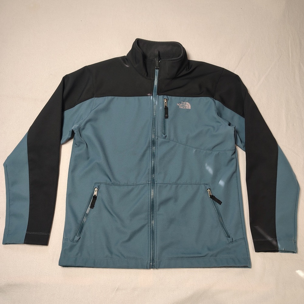 The North Face Boys Apex Bionic Jacket Large Blue Black Softshell Full Zip Coat